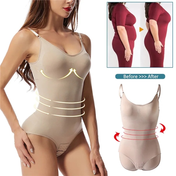 Sömlös Shapewear Body för kvinnor Magkontroll Butt Lifter Kroppsformare Osynlig under klänning Bantningsrem Stringunderkläder Apricot S
