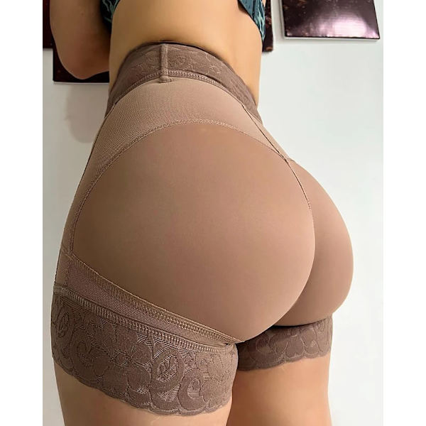 Spets Butt Lift Shaper Dragkedja Korta bälten för kvinnor Ta bort magen Slimmande Underkläder Höftlyftande Shorts Khaki XS