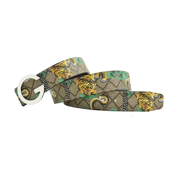 Western Rhinestone Leopard Guld Sliver Metall Spänne Tiger Print Ko Läder Män Bälte Jeans Causal Byxor Rem green tiger sliver 110cm