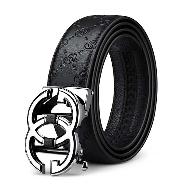 WILLIAMPOLO Herrbälte Herr Högkvalitativt Läderbälte Herr Herrband i äkta läder Lyxigt Automatiskt spänne Modejeans Silver(.2298) 120cm(.2298)