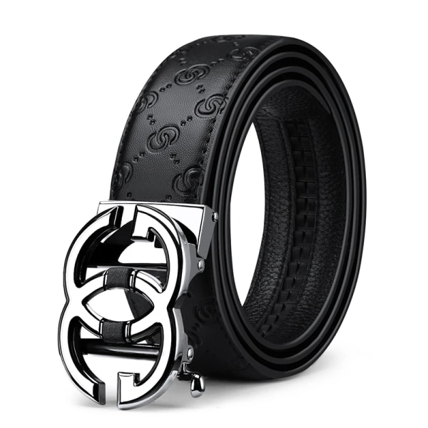 WILLIAMPOLO Herrbälte Herr Högkvalitativt Läderbälte Herr Herrband i äkta läder Lyxigt Automatiskt spänne Modejeans Silver(.2304) 130cm(.2304)