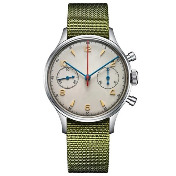 Pilot Seagull Movement 1963 Chronograph Watch Sapphire Quartz 40mm Armbandsur för män Vattentät montre homme Nylon Green