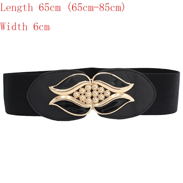 65cm Dammode Elastisk Klassisk svart midjeband Bred midja Stretchbälte för kvinnor Cinch Accessoarer Klänning Kappa Klädbälte Fish belt black 65cm(65cm-85cm)