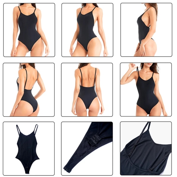 Sexig Shapewear String Slimming Waist Trainer Korsett Helkroppsformare Rygglös Osynlig Body Seamless Underkläder Fajas gördlar black bodysuits 1 S