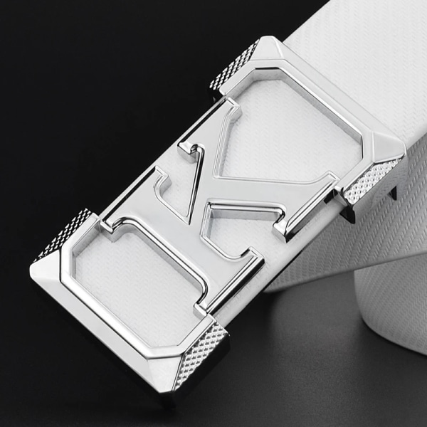 K bokstaven Casual bälte för män Vit modedesigner bälten pojke fritid Koskn midjerem äkta läder metallspänne Midjeband white gold buckle 110cm