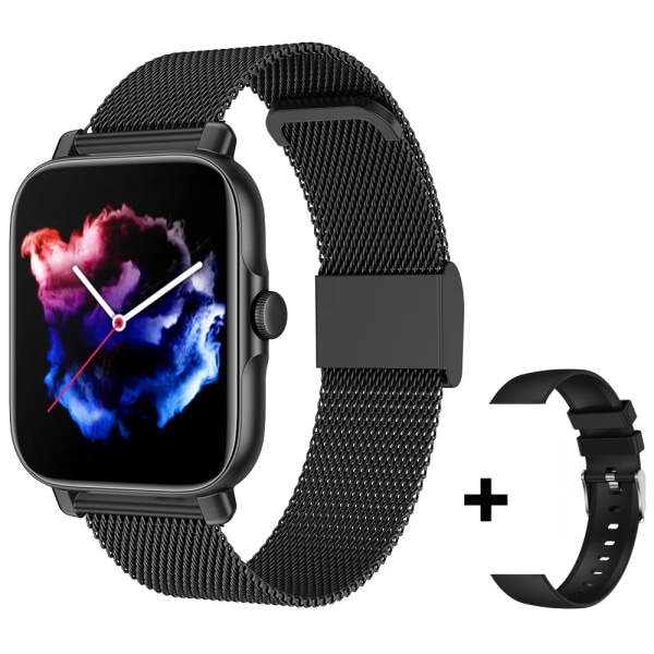 Bluetooth Svara samtal Smart Watch Herr Puls Fitness Tracker Klockor IP67 Vattentät Dam Smartwatch för Android IOS Mesh belt black