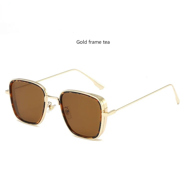 Retro fyrkantiga solglasögon Män Tony Stark Solglasögon Lyxmärke Designer Steampunk Solglasögon Röd Svart Solglasögon Dam UV400 gold -tea  c9 Other