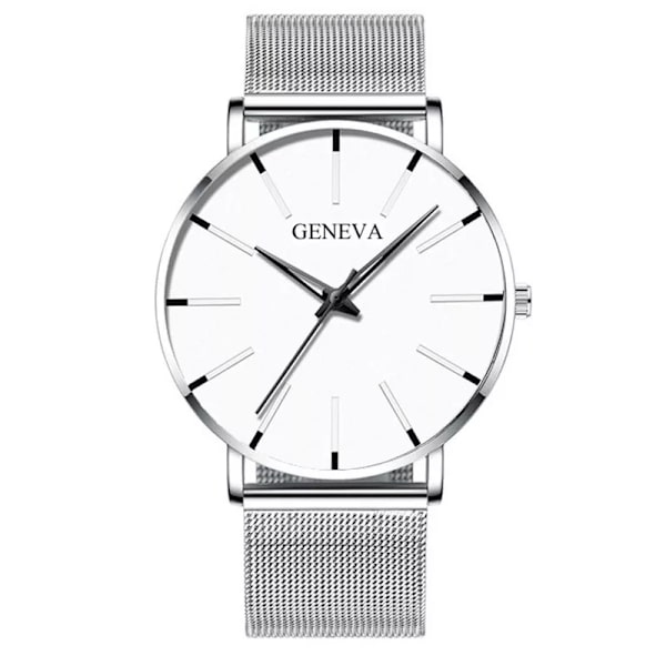 2023 Geneva Minimalist Watch Herr Ultra Tunn Blå Rostfritt stål Mesh bälteklockor Man Business Casual Quartz Watch M Silver White