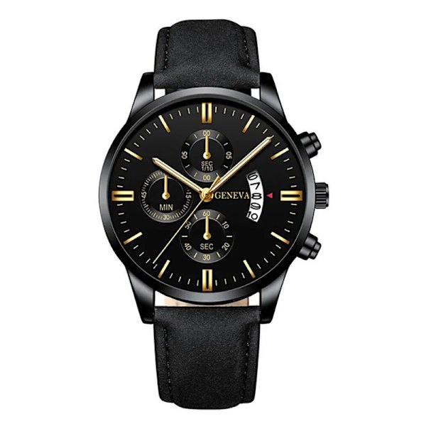 Mode Herr Sportklockor Lyx Herr Rostfritt stål Quartz Watch för Man Business Casual Watch Leather Black Gold