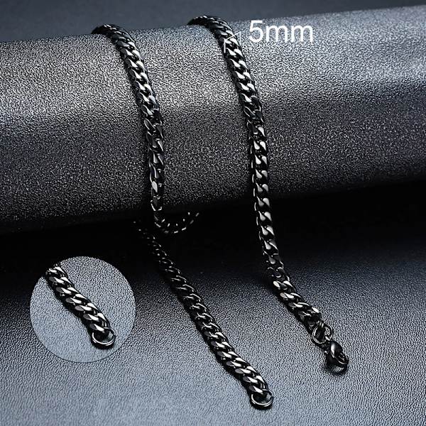 Vnox 18-70 cm Curb Chain Halsband 3-11 mm Miami Cuban Link Klassisk Punk, tungmetall, Långt Damhalsband i rostfritt stål 5mm Black 18cm Bracelet