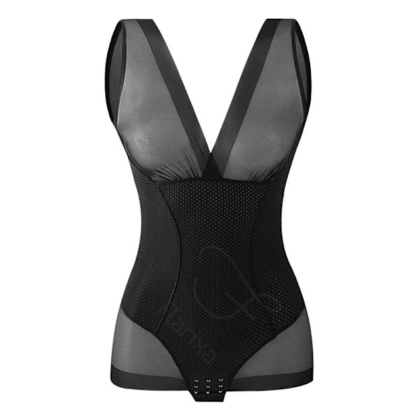 Flarixa Sexig Mesh Shapewear Kvinnor Body Push Up BH Redress Linne Waist trainer Tummy Tuck BodyShaper Transparent Underkläder Black M(45-53kg)