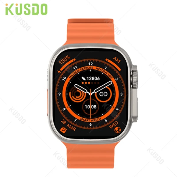 Smartwatch Ultra Series 8 Smart Watch Bluetooth Call Temperatur Mätning av hälsoövervakning Fitness för män kvinnor Orange-Ocean Band