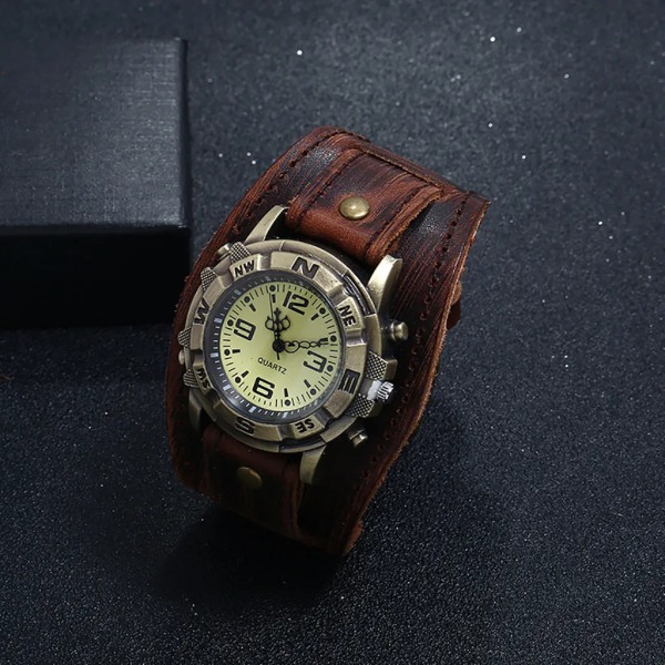 Män Punk Retro Enkelt Mode Läderarmband Watch Män Quartz Armbandsur Smart Mekanisk Watch Män Automatisk Erkek Kol Saati Light brown