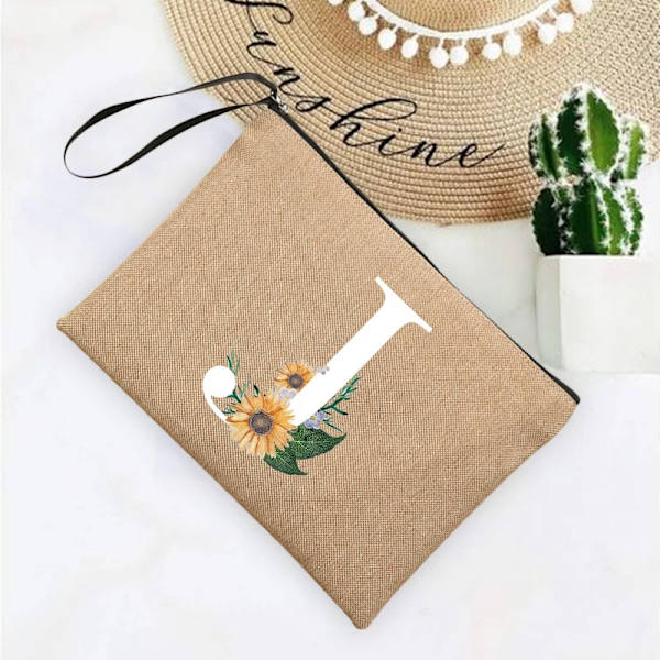 Inledande brev Blomma Linne Dragkedja Kvinnor Kosmetikväskor Mujer Bolsa Sommar Beach Organizer Case Neceser Sminkväska Q06623-A012BR-S