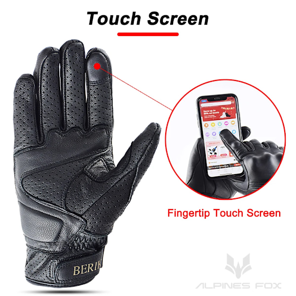 Berik Motorcykelhandskar i Läder Herr Touch Screen Motocrosshandskar Andningsbara Racing Körhandskar Motorcykelhandskar För Honda Kawasaki SU14 Brown M