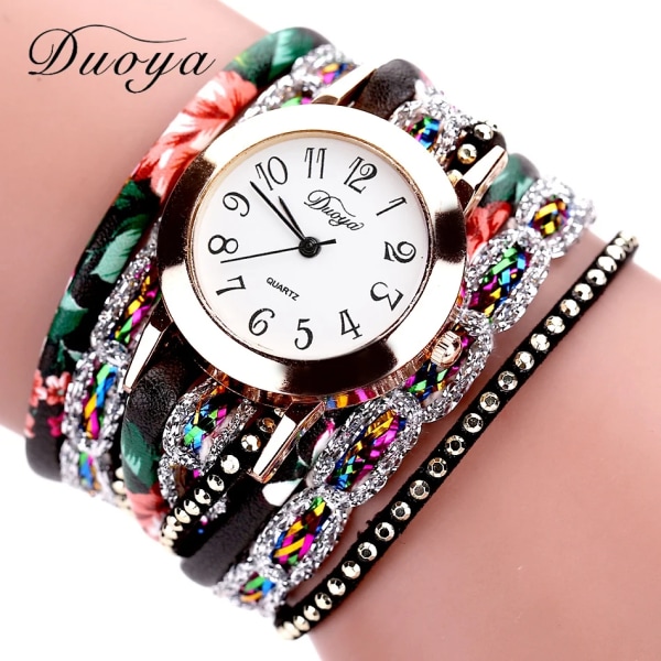 2019 Toppmärke Lyxklockor Dam Blomma Populär Quartz Diamond Läder Armband Kvinnlig Dam Gemstone Dress Watch White