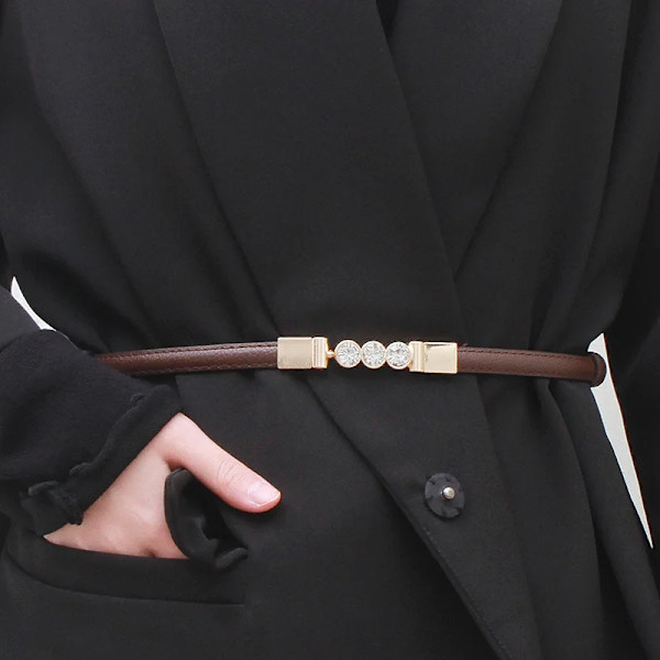 Nytt läder tunt bälte för kvinnor metall häng spänne midjerem Lyx märke designer kvinnlig klänning byxa dekoration midjeband Coffee(.649) 95cm(.649)