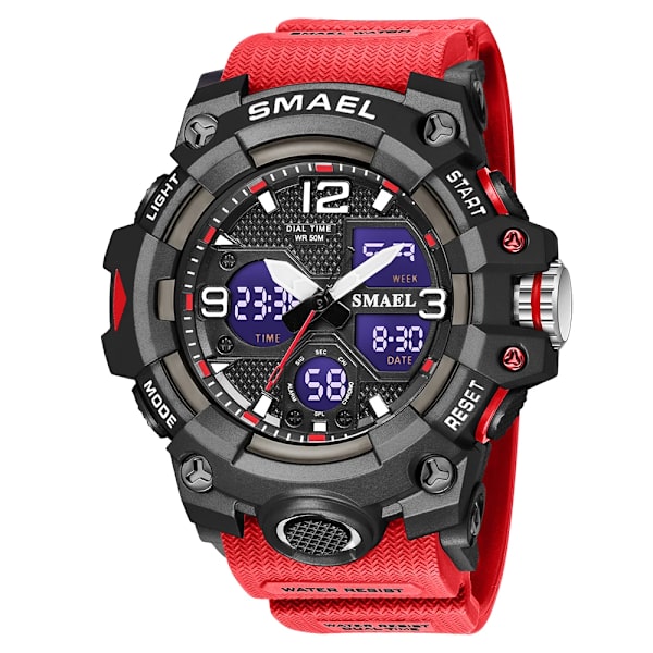 Herrklockor Sport SMAEL Military Watch Camouflage Style 50M Vattentät klocka Alarm Stoppur 8008 Quartz Armbandsur för män RED