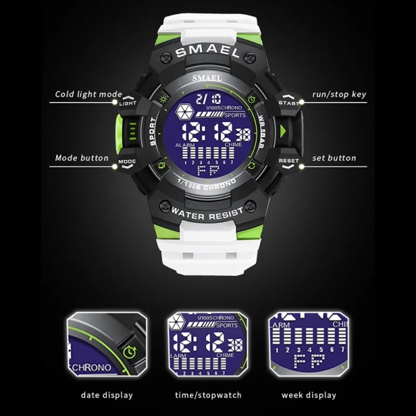 Watch Militär Vattentät SMAEL Watch Army led Digital handledsstoppur för män 1802 relogio masculino klockor 8050ARMYGREEN