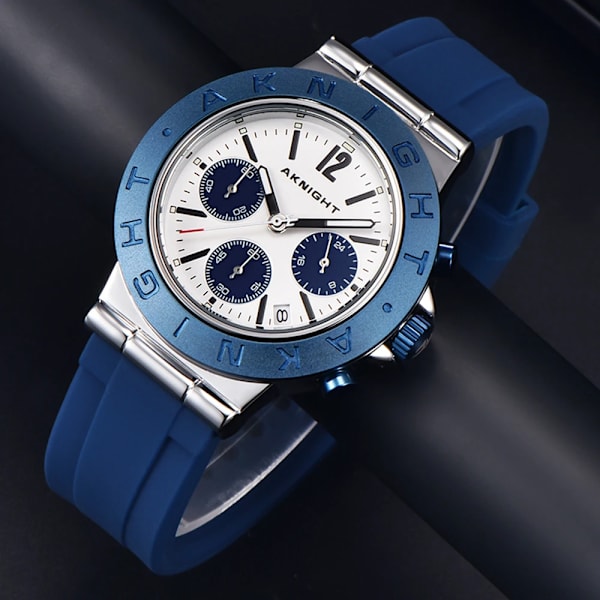 AKNIGHT Sport Watch for Man Quartz Movement Silikonrem Vattentät Waches Mode Casual Chronograph Relogio Masculino gold white