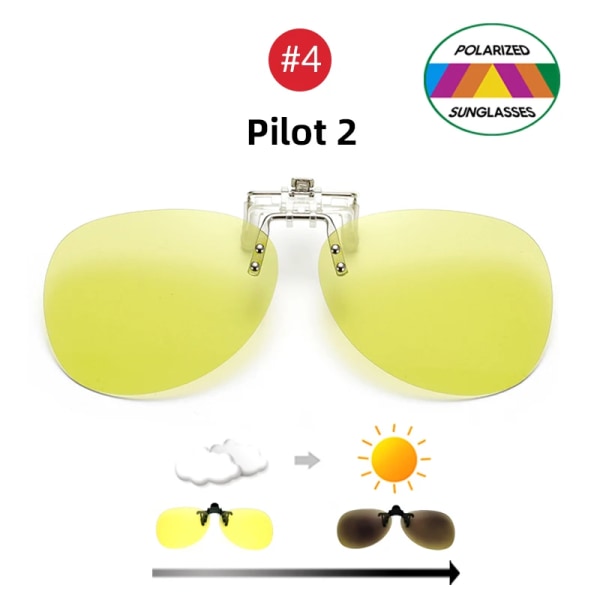 VIVIBEE Night Vision Flip Up Clip on Solglasögon Photochromic Män Gul färgbyte Pilotlins Körning Myopi Glasögonklämmor Pilot 2 With Case