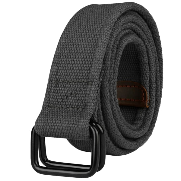 Drizzte 100-190 cm Stora och långa män dubbelringspänne Canvas Cloth Web Black Plus Size midjebälte för jeans Gray 110cm for Waist31-35