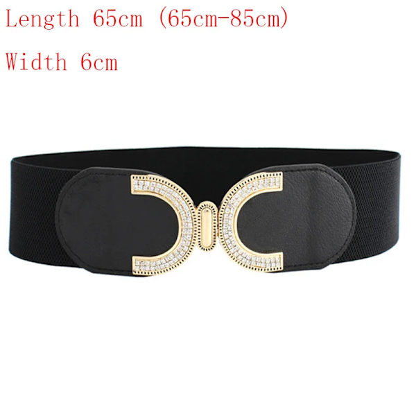 65cm Dammode Elastisk Klassisk svart midjeband Bred midja Stretchbälte för kvinnor Cinch Accessoarer Klänning Kappa Klädbälte Double C crystal BK 65cm(65cm-85cm)