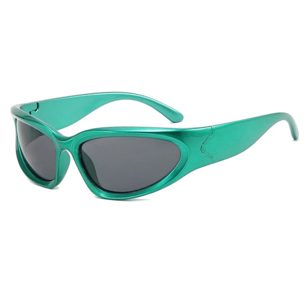 SHAUNA Retro Y2K-stil Kvinnor Cat Eye Solglasögon Mode Färgglada Spegelglasögon Män Punk Sport Solglasögon Green gray As the picture