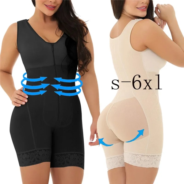 Kvinnor Body Shaper Öppen gren Bodysuit Shapewear Underbyst Butt Lift Plus Size 6XL Waist Trainer Beige D068 4XL