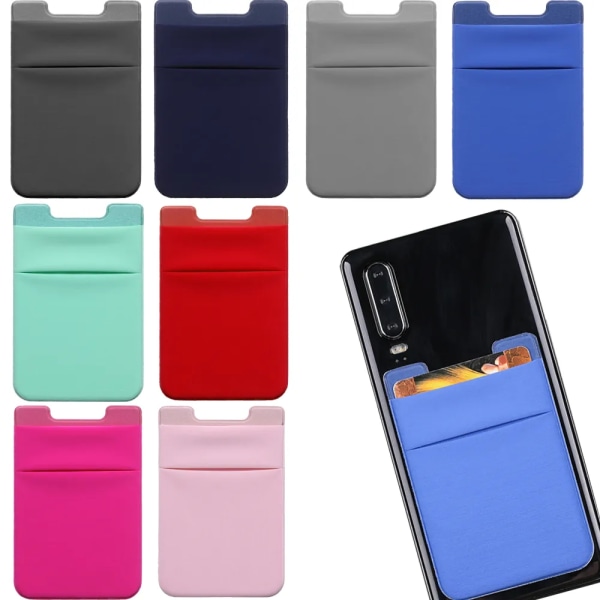 1 st självhäftande klistermärke Telefonficka Mobiltelefon Stick On Card Plånbok Stretchiga kreditkort ID-kortshållare Fodral Blue