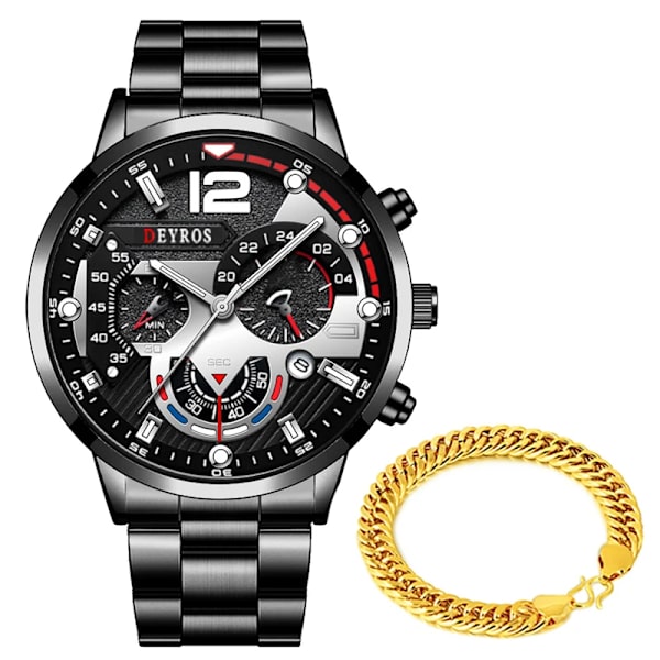 Relogio Lyx Herrklockor Guld Rostfritt Stål Kvarts Watch För Män Business Luminous Läder Armbandsklocka As Shown 11