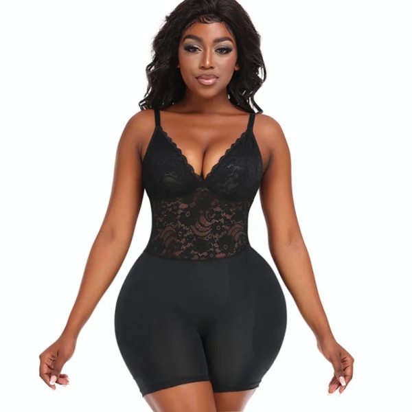 2023 Summer INS Sexig spets slimming bodysuit för kvinnor FAKE ASS Butt Lifter Shapewear Hip Enhancer Vadderade underkläder Fajas Black-Hip Pads 3XL