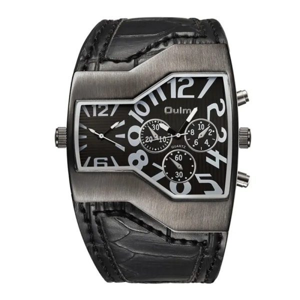 Oulm HP1220 Watch Personlig rem Big Dial Klockor Herr Watch utomhus Lyx Herr Quartz Armbandsur reloj hombre Black