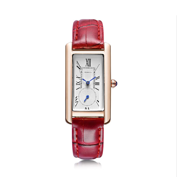 REBIRTH Brand Watch Dam Elegant Retro Klockor Mode Dam Quartz Klockor Klocka Dam Casual Läder Damarmbandsur Gold Red