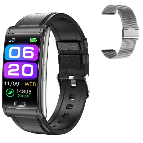Ny E600 EKG Smart Watch Herr Icke-invasiv Blodsocker Puls Blodtrycksmätare Sportsteg Smartwatch Dam Android add metal silver(.1228)