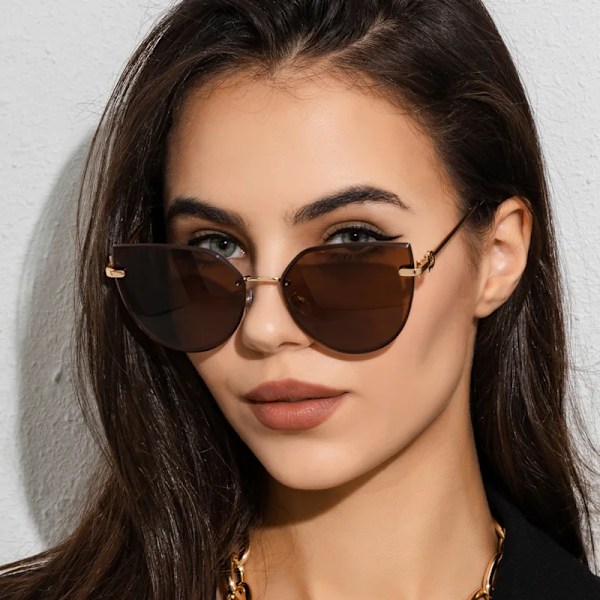 HKNA Oversized Cateye Solglasögon Dam Lyxmärke Glasögon Dam/Män Gradient Glasögon Dam Metall Gafas De Sol Mujer uv400 GoldTea Free Cloth