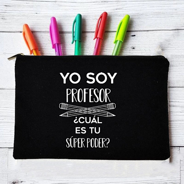 Yo Soy Profesor Cual Es Tu Superpoder Spanska sminkväskor Lärare Canvas Penna Förvaringspåse Resetoalettartiklar Organizer Presenter W01322-TBBK-D