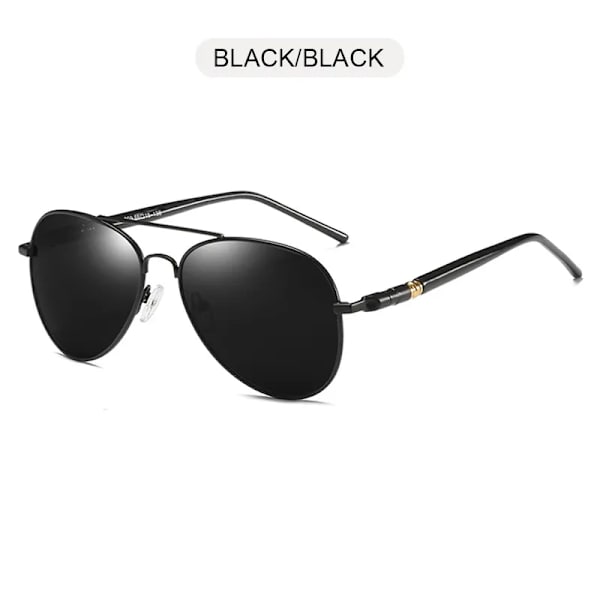 FUQIAN Mode Pilot Män Polariserade Solglasögon Oversized Metal Aviation Man Solglasögon Klassiska Svarta Driving Shades UV400 Black Black Polarized