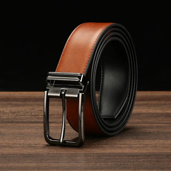 Nya högkvalitativa nötskinnsbälten i äkta läder Herrnål Spänne Jeans Midjeband Man Svart Brun Två sidor Färg Bälte Herr Bälte Black Brown 120cm