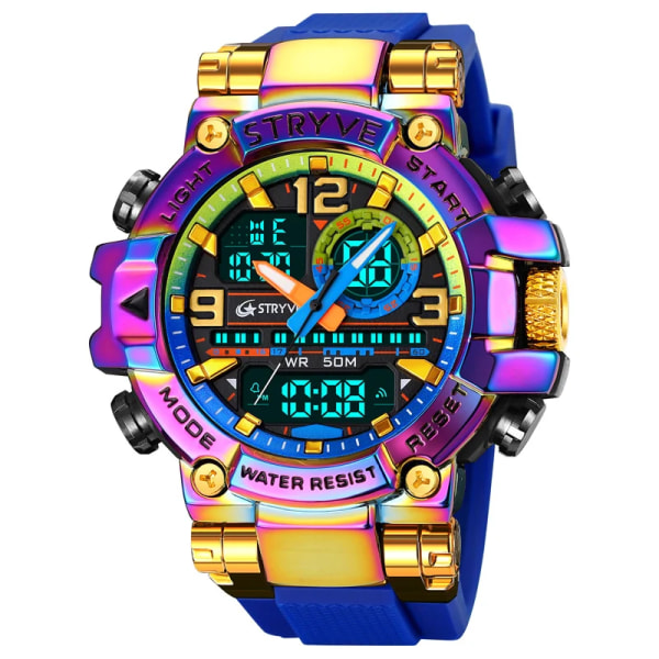 Ny STRYVE- watch för män Digital-Analog Dual Movement Lysande kalender Vattentäta klockor Mode Watch 8025 Black Box