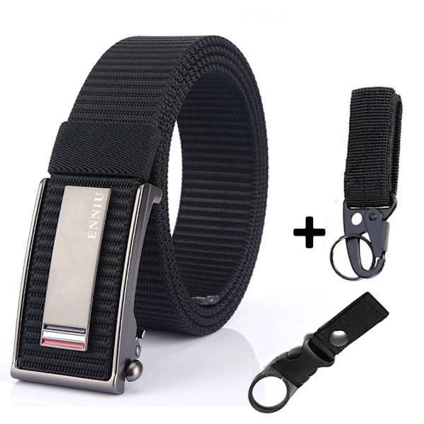 Nytt mode herrbälte Toppkvalitet Bekväma nylon för män Metall Automatiskt spänne Ung Canvas Taktisk designerbälte Black Belt B Match 120cm Adjustable