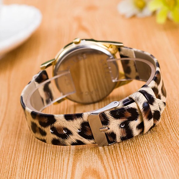 Dam Geneva Watch Läderarmband Analog Quartz Armbandsur Leopard Cat Face Glasögon Barnklocka Damklocka Watch Feminino Leopard