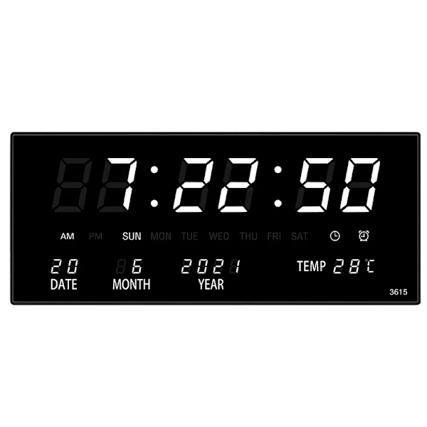 Lysande Digital Väggklocka Alarm Timvis Ringsignal Temperatur Datum Kalender Bordsklocka Elektronisk LED-klocka Dekoration Med Kontakt White