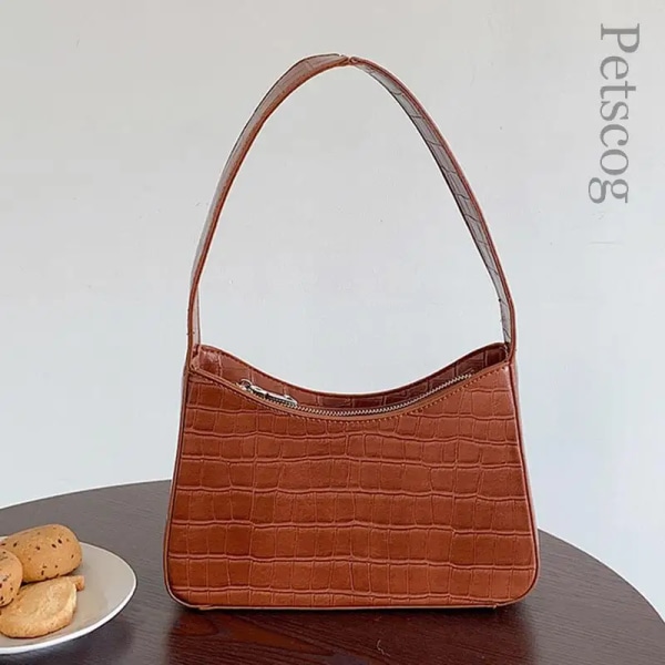 Väskor För Kvinnor Mode Pu Läder Dragkedja Underarm Väska Dam Enkel Design Casual Travel Handväska Bolsas Stone Brown