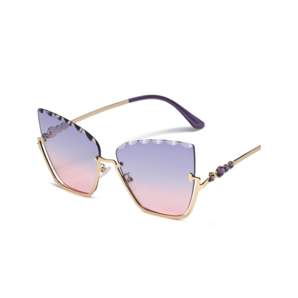 Halvbåglösa Cat Eye-solglasögon Dammode Cateye-solglasögon för damer Trendiga metall halvramssolglasögon Purple as picture