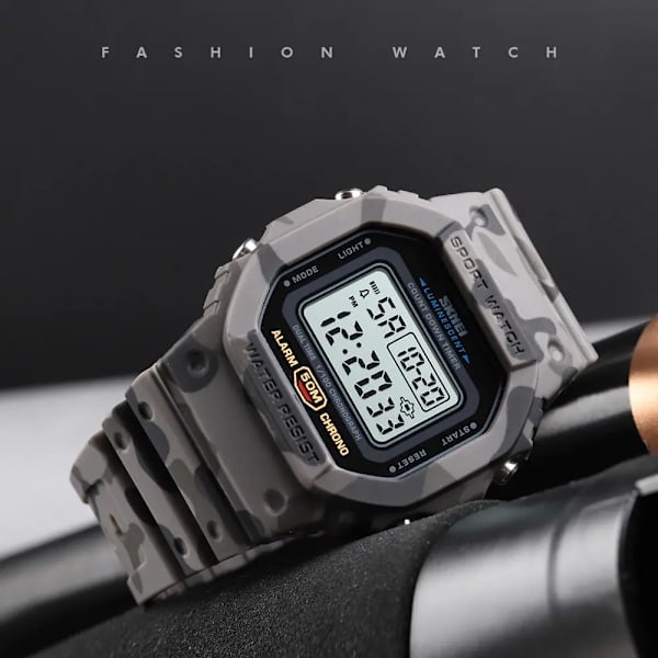 SKMEI Multifunktionell Digital Watch Herr 2 Time Count Down Herrarmbandsur Mode Retro Manklockor reloj hombre 1628 Gray camo