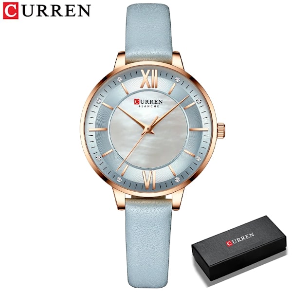 CURREN Watch for Women Lyx Casual Clock Läder Quartz Brandes Damarmbandsur Mode blue box