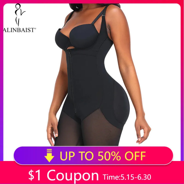 Faja Colombianas Shapewear Body för kvinnor Öppen gren Helkroppsformare Höftlyftare Sim Jumpsuit Magkontroll Trosor 4XL