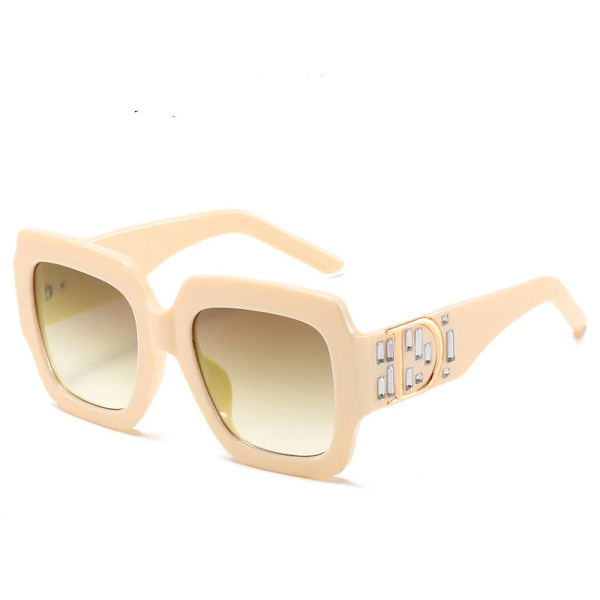 Square Diamond Rhinestone Solglasögon För Kvinnor Män Märkesdesign Klassisk Stor Ram Solglasögon Mode Retro Damer Man Glasögon Beige tea As Show