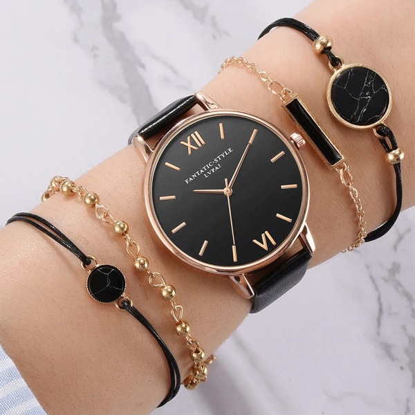 2022 Simple Watch Set Quartz Watch Trend Pu Armband Watch med armband Set Señoras Reloj De Moda Type 1